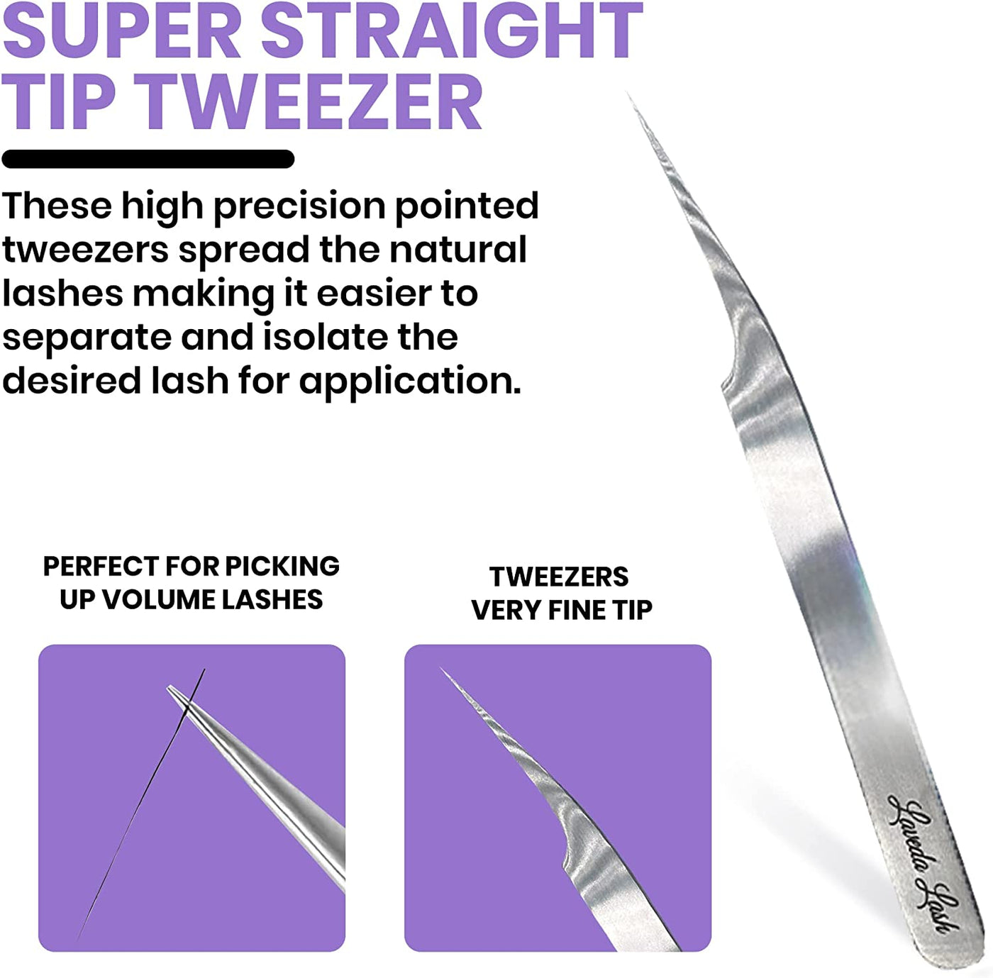 Stainless Steel Straight Pointed Tweezers by Laveda Lash & Brow